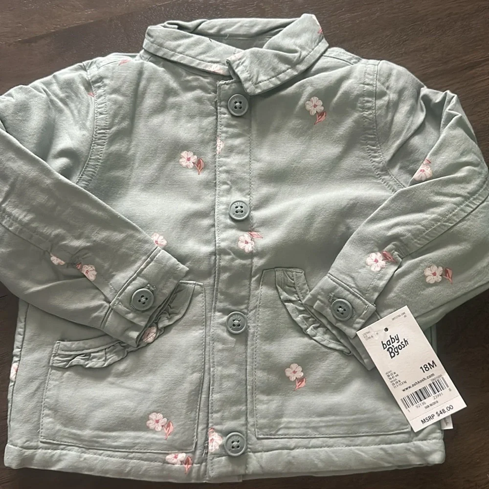NWT Baby Girl OshKosh B'gosh® Floral Twill Jacket 18 MONTHS, Olive
